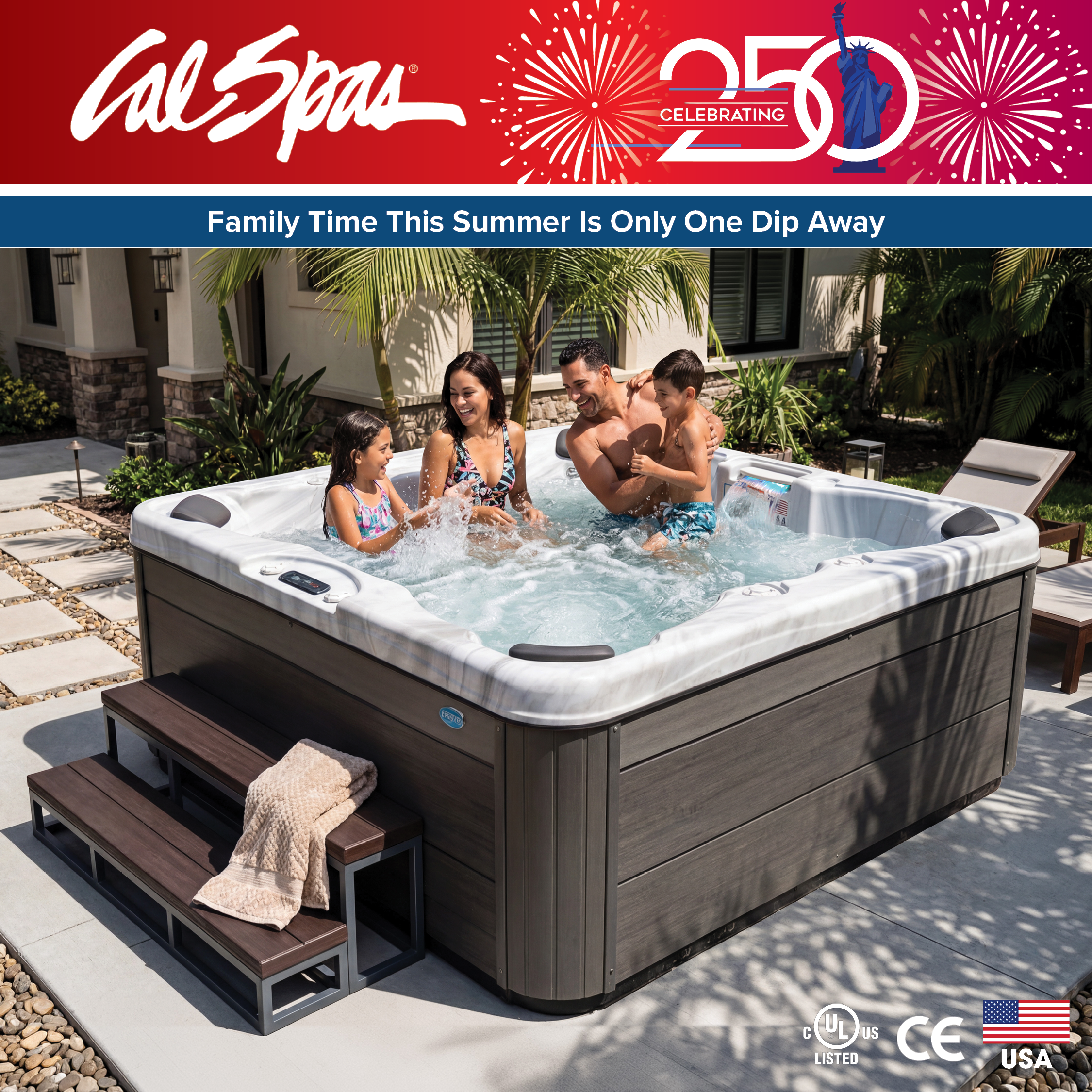 Calspas hot tub being used in a family setting - Joshua Tree